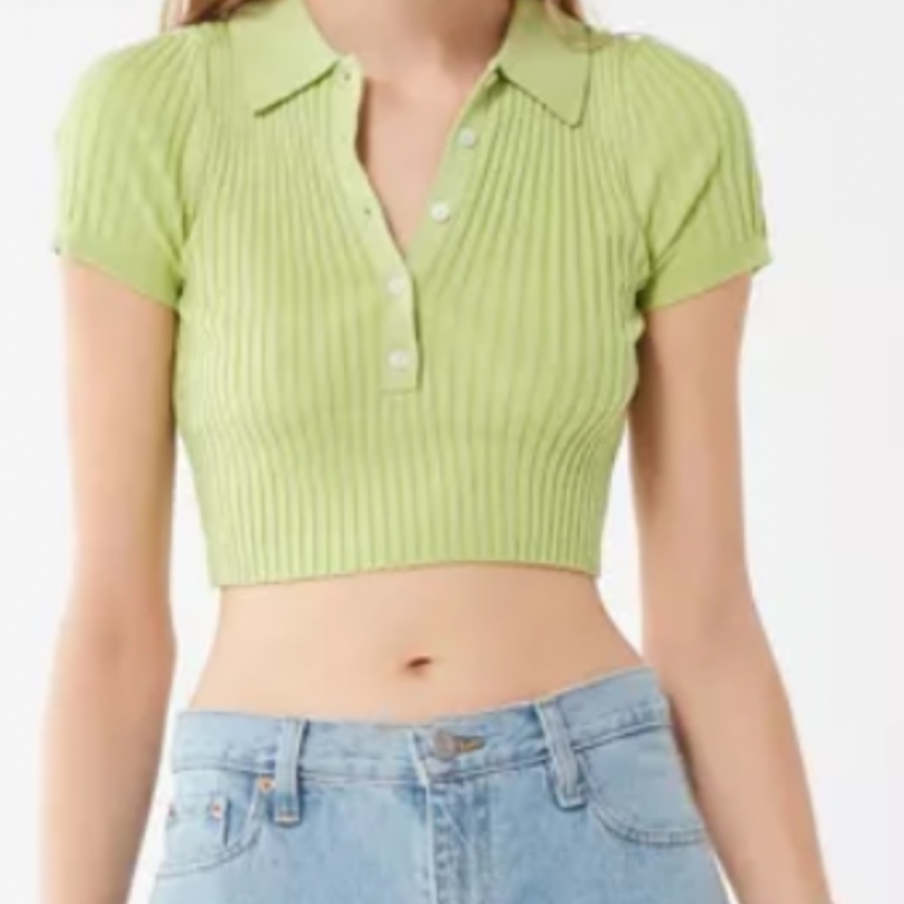 Urban Outfitters bright green crop collared polo